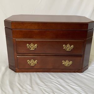 Lovely Large Wooden Jewelry Box lined in maroon velvet